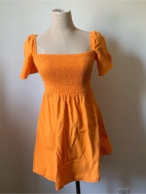 Princess Polly Orange Smocked Square-Neck Mini Dress with Black Tie